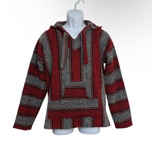 Artesanias Mickey Authentic Mexican Baja Red and Gray Knit Hoodie Sweater SzM